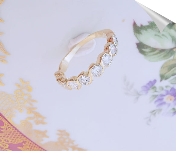Bague 58.5 Demi-Alliance Diamants 0,90 ct Or Jaune 58 Facettes AA 1517