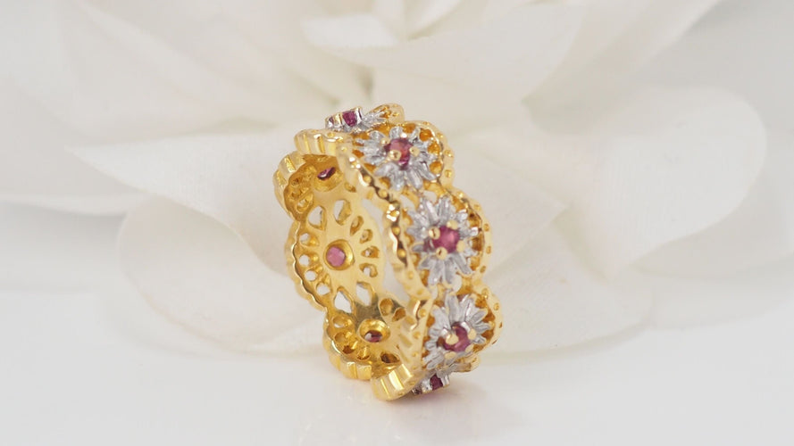 Bague 54 Bague ajourée en Or 2 tons, rubis 58 Facettes 31804
