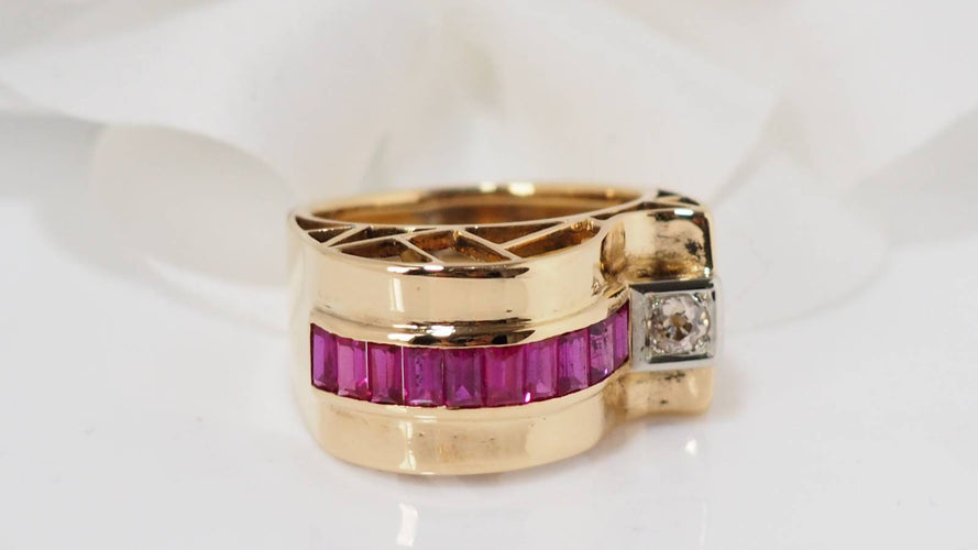 Bague Bague Tank des années 40 or jaune et diamant 58 Facettes 27033