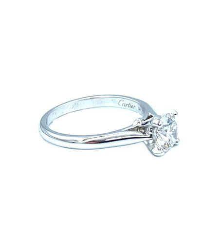 Boucles d'oreilles 46 Cartier. Solitaire 1895, platine et diamant GIA 58 Facettes