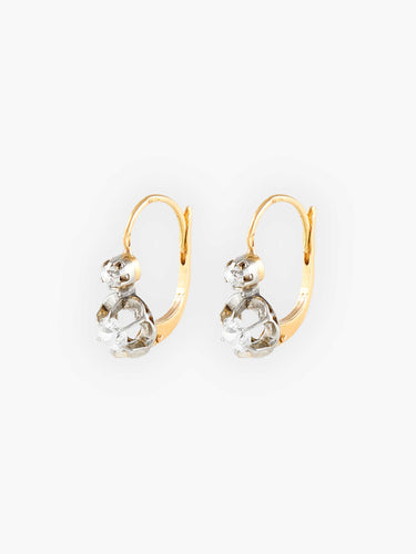 Boucles d'oreilles Dormeuses anciennes or jaune topazes blanches 58 Facettes