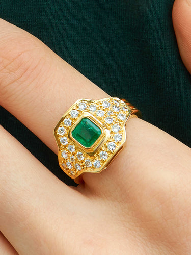 Bague Bague Or Jaune Emeraude Et Pavage De Diamants 58 Facettes HS19943