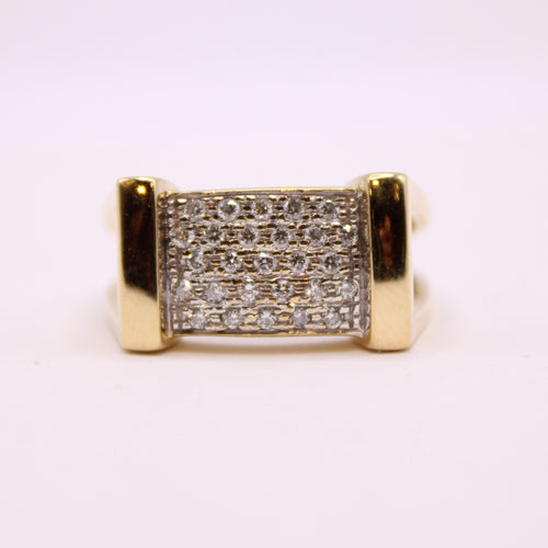 Bague Bague large or jaune et pavage de diamants 58 Facettes