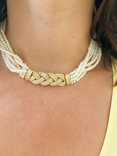Collier Collier en perles multirangs et fermoir en diamants 58 Facettes