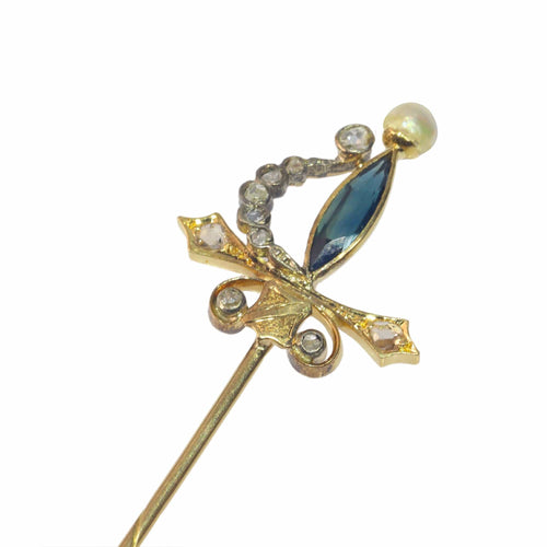 Broche Broche en or jaune saphir, perle 58 Facettes 23058-0278