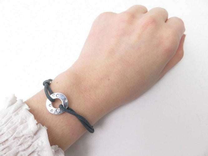 Bracelet bracelet DINH VAN cible gm en or blanc 18k diamants cordon gris 58 Facettes 239410