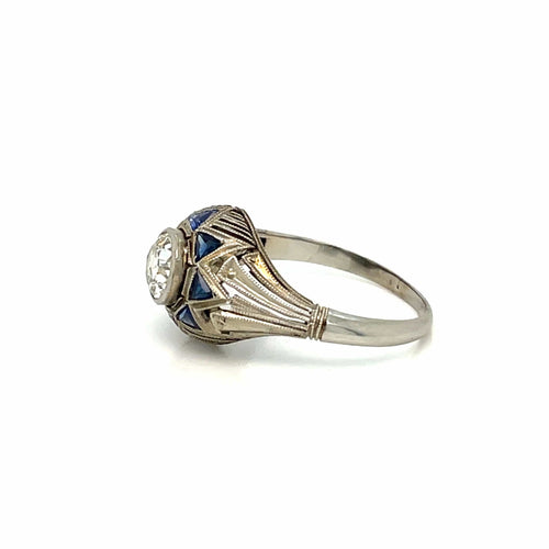 Bague 54 Bague Saphir Diamant Art Déco 58 Facettes
