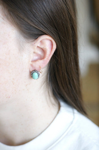 Boucles d'oreilles Boucles d'oreilles turquoises entourage diamants 58 Facettes