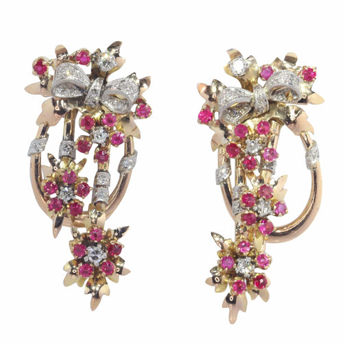 Boucles d'oreilles Pendantes, diamants et rubis 58 Facettes 23026-0041