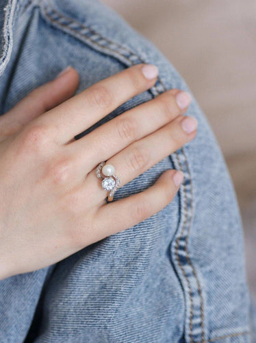 Bague toi et moi ancienne aigue-marine, perle, diamants 58 Facettes