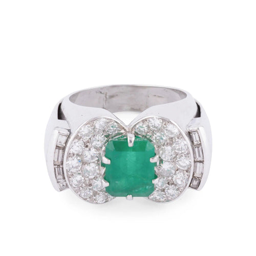 Bague Bague Art Déco Emeraude, Diamants, Or Gris & Platine 58 Facettes 1