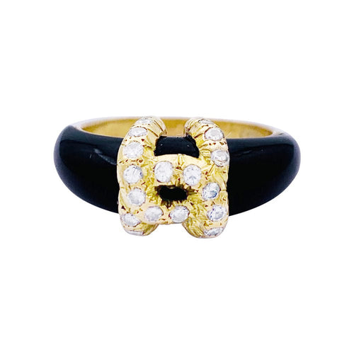 Bague 51.5 Bague Cartier, "Double C", or jaune, onyx, diamants. 58 Facettes 32783