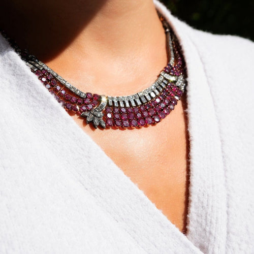 Collier Collier argent or jaune rubis diamants 58 Facettes 63700108