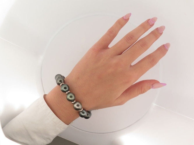 Bracelet bracelet 41 perles de tahiti tuamotu montees sur argent 20cm 58 Facettes 253784