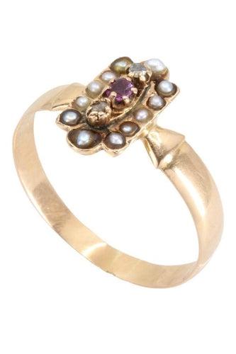 Bague BAGUE PERLES RUBIS ET DIAMANTS NAPOLÉON III 58 Facettes 053381