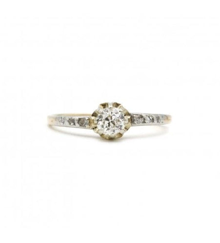 Bague 53 / Jaune et blanc / Or 750 et Platine 850 Bague Solitaire Or Platine & diamants 58 Facettes 220122R