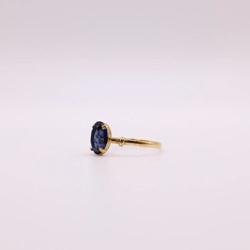 Bague Bague Belle époque or jaune verre bleu ovale 58 Facettes