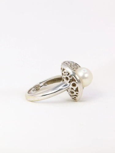 Bague Bague vintage sertie d'une perle d'akoya et de diamants 58 Facettes J32
