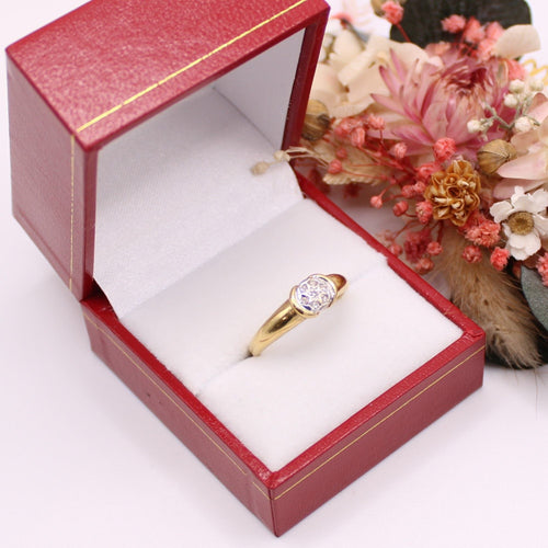 Bague Solitaire diamants en pavage sur or jaune et blanc 58 Facettes