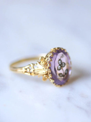 Bague Bague Victorienne intaille fleur améthyste et diamants sur or 58 Facettes