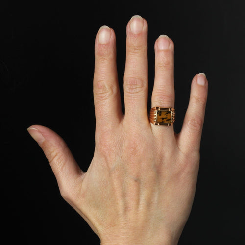 Bague 48 Chevalière ancienne or rose et agate à dendrite 58 Facettes 23-332
