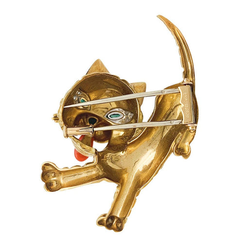 Broche Broche Mauboussin "Chat" en or jaune, corail, diamants et émeraudes. 58 Facettes 31757
