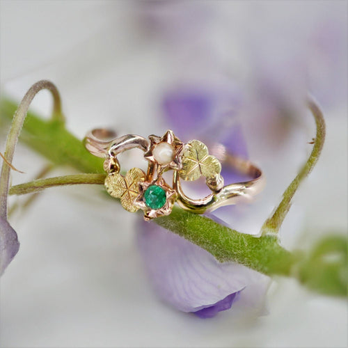 Bague 51 Bague ancienne perle fine émeraude 58 Facettes 18-018B