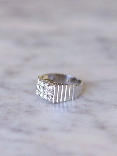 Bague chevalière godrons Art Deco diamants 58 Facettes