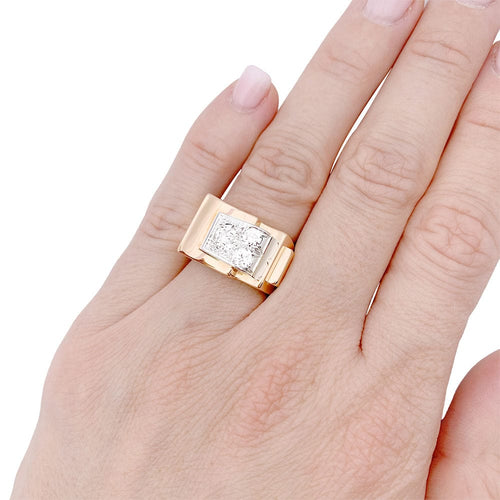 Bague 51 Bague Tank en or rose, platine, diamants. 58 Facettes 33288