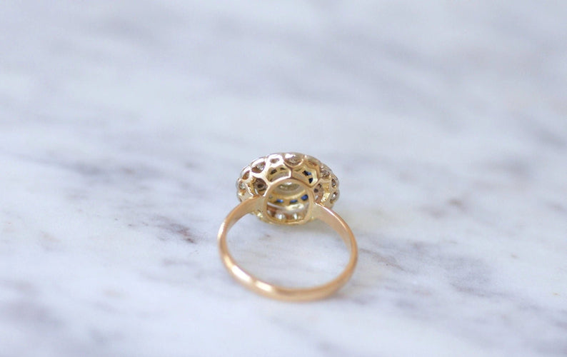 Bague Bague style Art Déco diamants et saphirs calibrés 58 Facettes