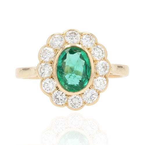 Bague 52 Bague pompadour émeraude diamants or jaune 58 Facettes 22-295