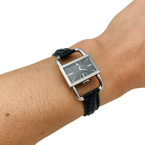 Montre Montre Jaeger Lecoultre & Hermès, modèle "Etrier" en acier, bracelet cuir. 58 Facettes 29124