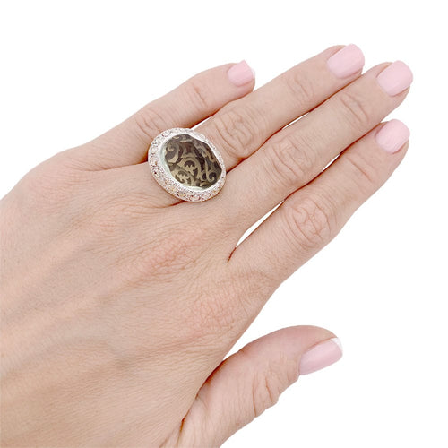 Bague 52 Bague Pomellato, "Tango", or rose, diamants bruns, diamants, prasiolite. 58 Facettes 32831