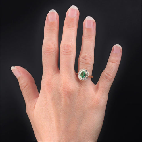 Bague 52 Bague pompadour émeraude diamants or jaune 58 Facettes 22-295