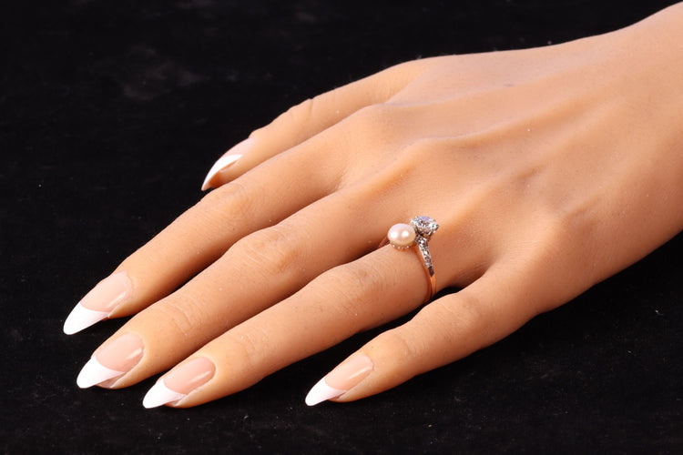 Bague 58 Bague Toi & Moi diamants et perle 58 Facettes 22327-0067