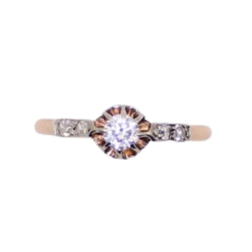 Bague Bague solitaire épaulé de diamants serti sur or jaune et platine 58 Facettes