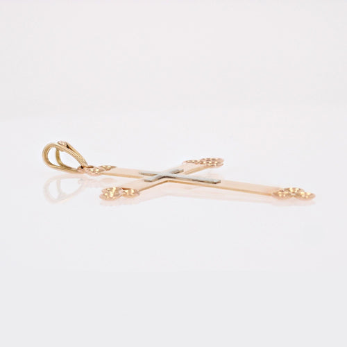 Pendentif Croix ancienne or rose et or blanc 58 Facettes 22-474