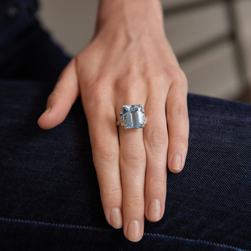 Bague 54.5 Bague Aigue-Marine Diamants 58 Facettes