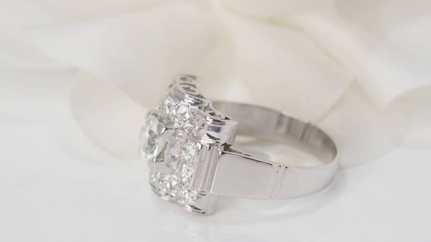 Bague 56 Bague ancienne en Platine et Diamants 58 Facettes 32222
