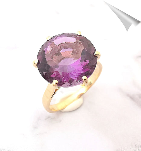 Bague 54.5 Solitaire améthyste, or jaune 58 Facettes AA 1560