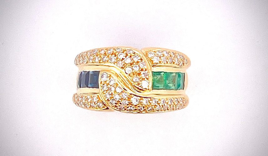 Bague 53 Bague émeraudes , saphirs, diamants 58 Facettes