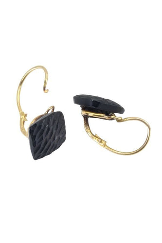 Boucles d'oreilles DORMEUSES ANCIENNES EN JAIS 58 Facettes 040411