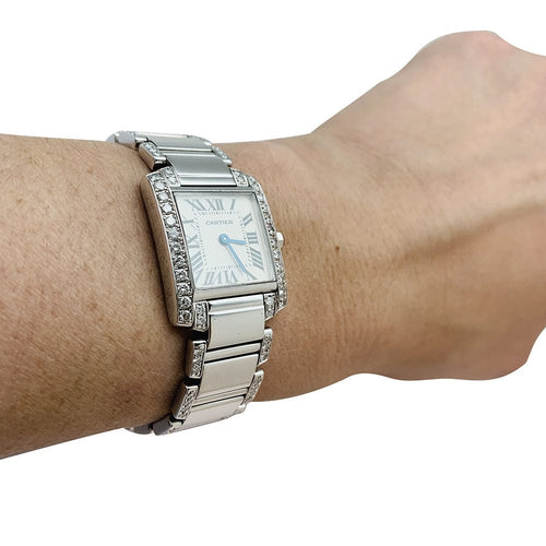Montre Montre Cartier, "Tank Française", or blanc et diamants. 58 Facettes 30151