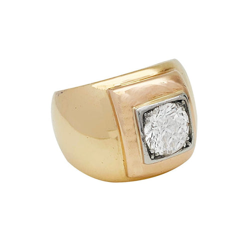 Bague 51 Bague chevalière en deux tons d'or, platine sertissant un diamant. 58 Facettes 30741