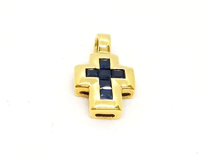 Pendentif Pendentif Croix Or jaune Saphir 58 Facettes 06569CD