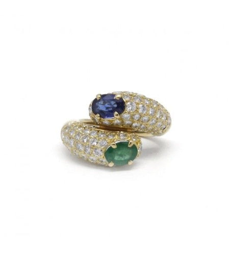 Bague 51 / Or 750 Bague Toi & Moi saphir émeraude et diamants 58 Facettes R200047