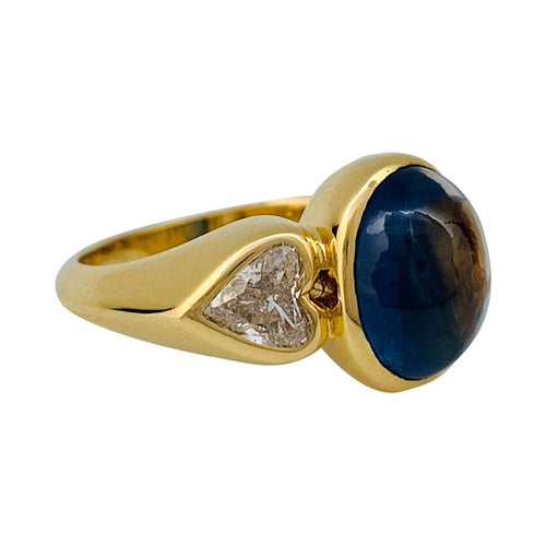 Bague 53 Bague saphir cabochon 6 cts, diamants coeurs. 58 Facettes 31736