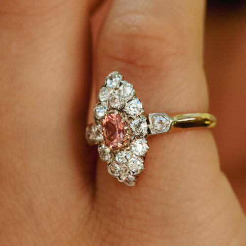 Bague Bague Marquise en or rose diamants et tourmaline 58 Facettes 15062