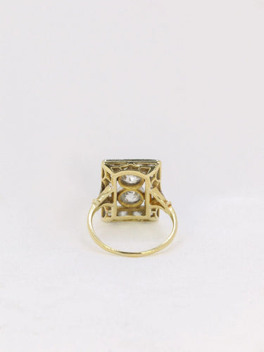 Bague Bague plaque Art-Déco Or jaune Platine Diamants 58 Facettes J148