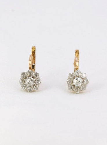 Boucles d'oreilles Dormeuses anciennes en or et diamants taille ancienne 58 Facettes J259